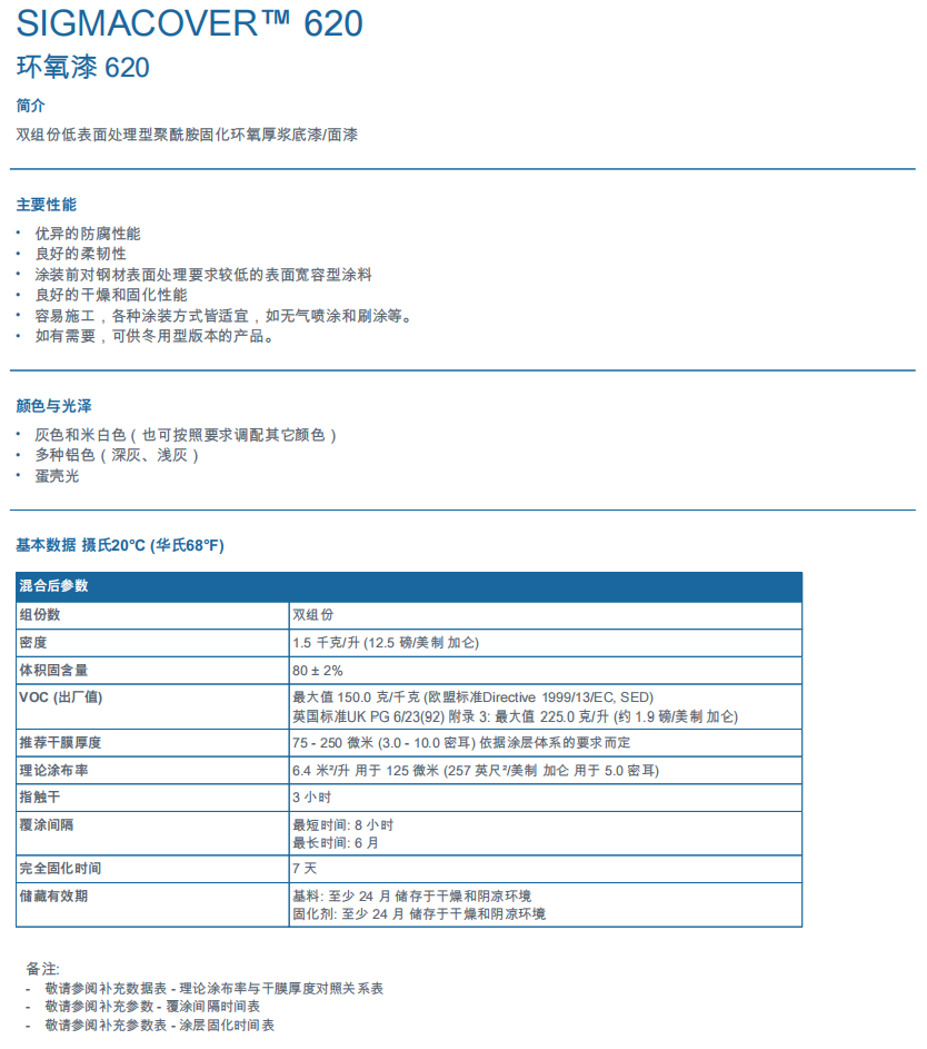 Sigmacover 620低表面处理环氧底漆环氧树脂漆